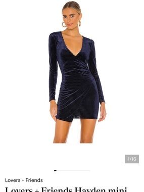 Lovers + Friends Navy Velvet Long-Sleeve Mini Dress